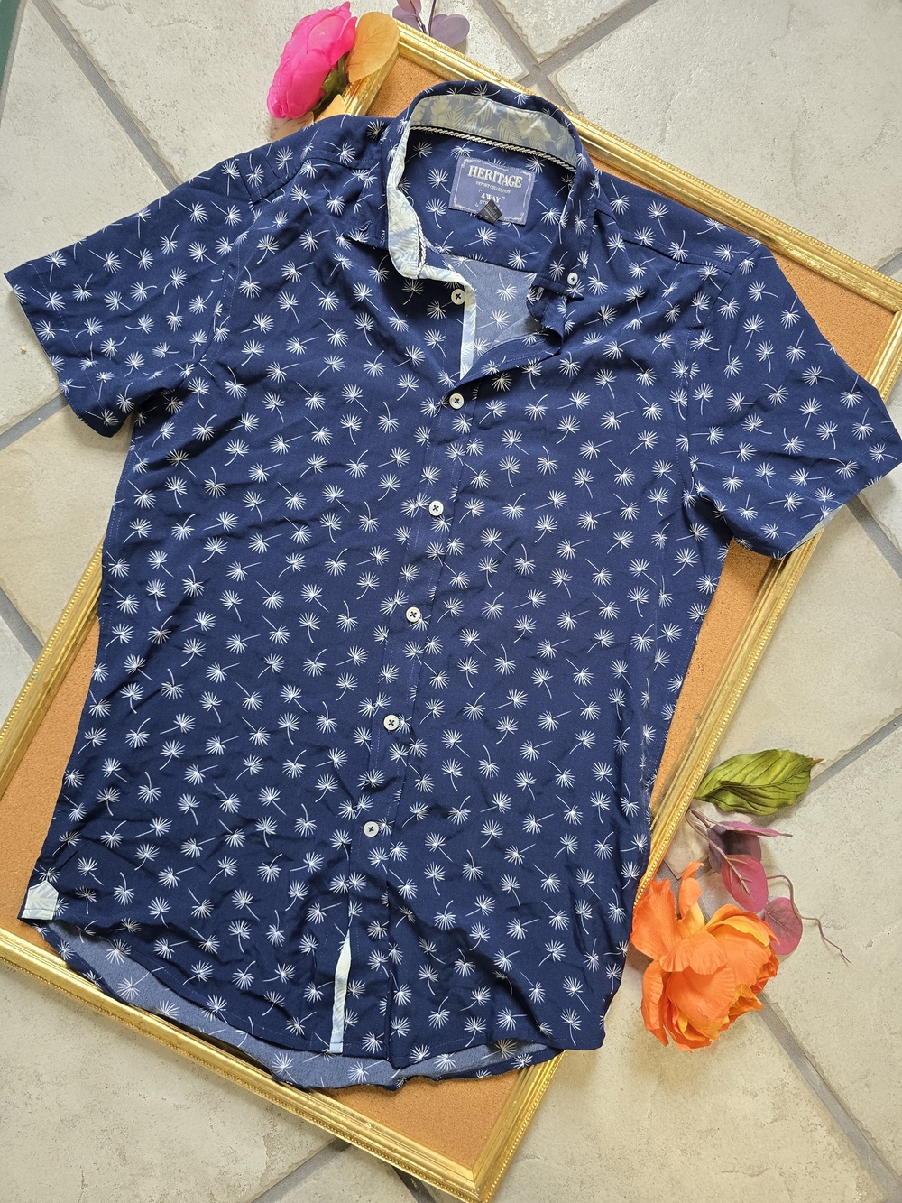 Heritage Men's Navy Short-Sleeve Printed Shirt